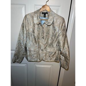 Parisian Signature Brocade Jacket Silver Blue Floral Size 14
